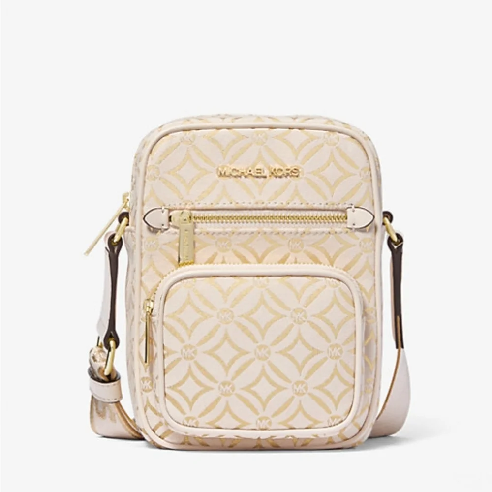 Michael Kors Jet Set Medium Metallic Logo Jacquard Crossbody Bag NWT - Picture 1 of 8
